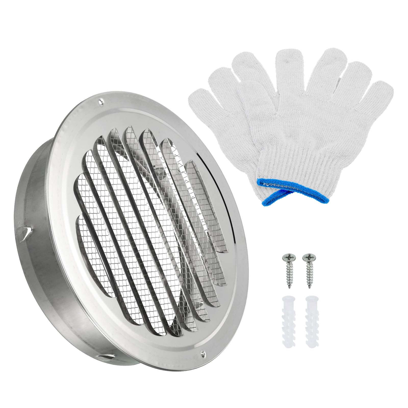 PATIKIL 8" Round Soffit Air Vents, Stainless Steel Louver Grille Vent Cover Screen Mesh Air Outlet for Kitchen Bathroom Wall Ceiling Floor Ventilation