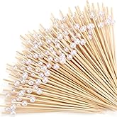 Reallnaive 600 Pcs Pearl Cocktail Picks 4.7Inch, 0.3" Bead, White | Long Appetizer Skewer, Fancy Toothpick, Bamboo Stick, for Fruit Drink Food, Wedding Bridal Shower Charcuterie Decor Accessory