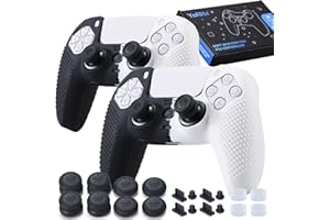 YoRHa Silicone Skins Cover for PS5 Controller x 2(Black+White) with Thumb Grips x 8, Plugs x 8, Anolog Protectors x 4