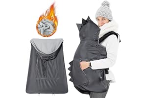Orzbow Baby Carrier Cover Winter, Universal Baby Carrier Rain and Wind Cover with Pockets, Detachable Hood and Storage Bag, Waterproof & Windproof, Dark Grey Dinosaur