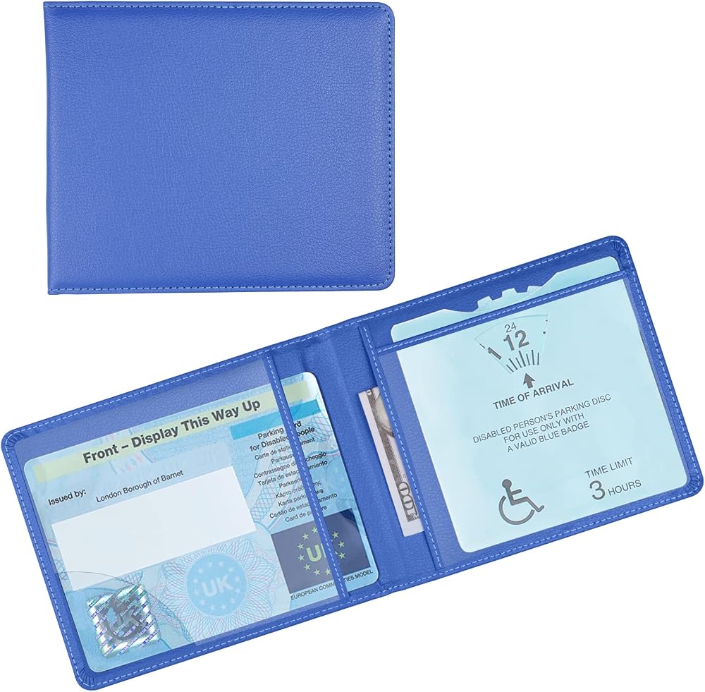 OFFCUP PU Leather Disabled Badge Holder Blue Hologram Safe Timer Wallet