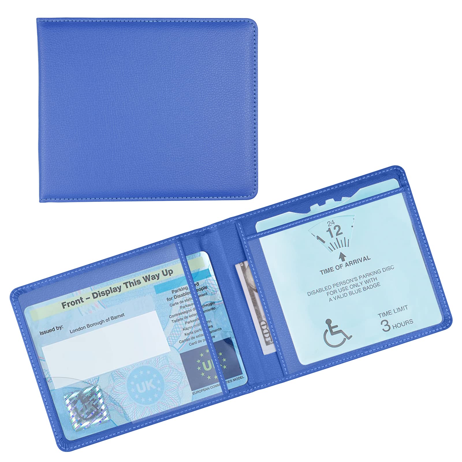 OFFCUP Disabled Badge and Timer Holder, PU Leather Disabled Badge Holder Wallet Protector, Blue Badge Timer Holder ProtectorHologram Safe Disabled Badge Holder (Dark Blue)