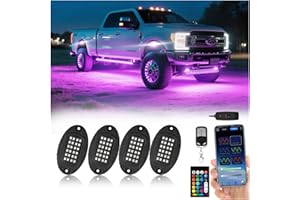 LPNSADK9 4 Pods Segmented Alloy RGB LED Rock Lights for ATV UTV Golf Cart SXS Trucks Offroad Car, Waterproof Impact Resistant Metal Underglow Kit with APP RF Control Sync Music Multicolor Neon Underbody Light