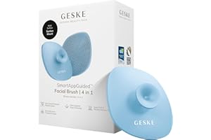 GESKE SmartAppGuided™ Facial Brush | 4 in 1 | Professional Facial Cleansing Brush with Handle | Skin Cleansing Soft Silicone 