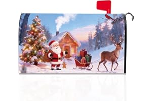 GUBEARE Merry Christmas Mailbox Cover Magnetic Standard Size 21" x 18",Winter Xmas Santa Reindeer Magnetic Mailbox Covers Xmas Tree Mail Box Wraps Home Decor Outdoor Yard Decoration for Garden