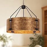 Farmhouse Drum Chandelier, 4-Light, 22in Pendant Light Fixture With Adjustable Chain, Kitchen Island Pendant Over Table, Rustic Industrial Chandelier for Dining Room, Bedroom, Living Room, Foyer