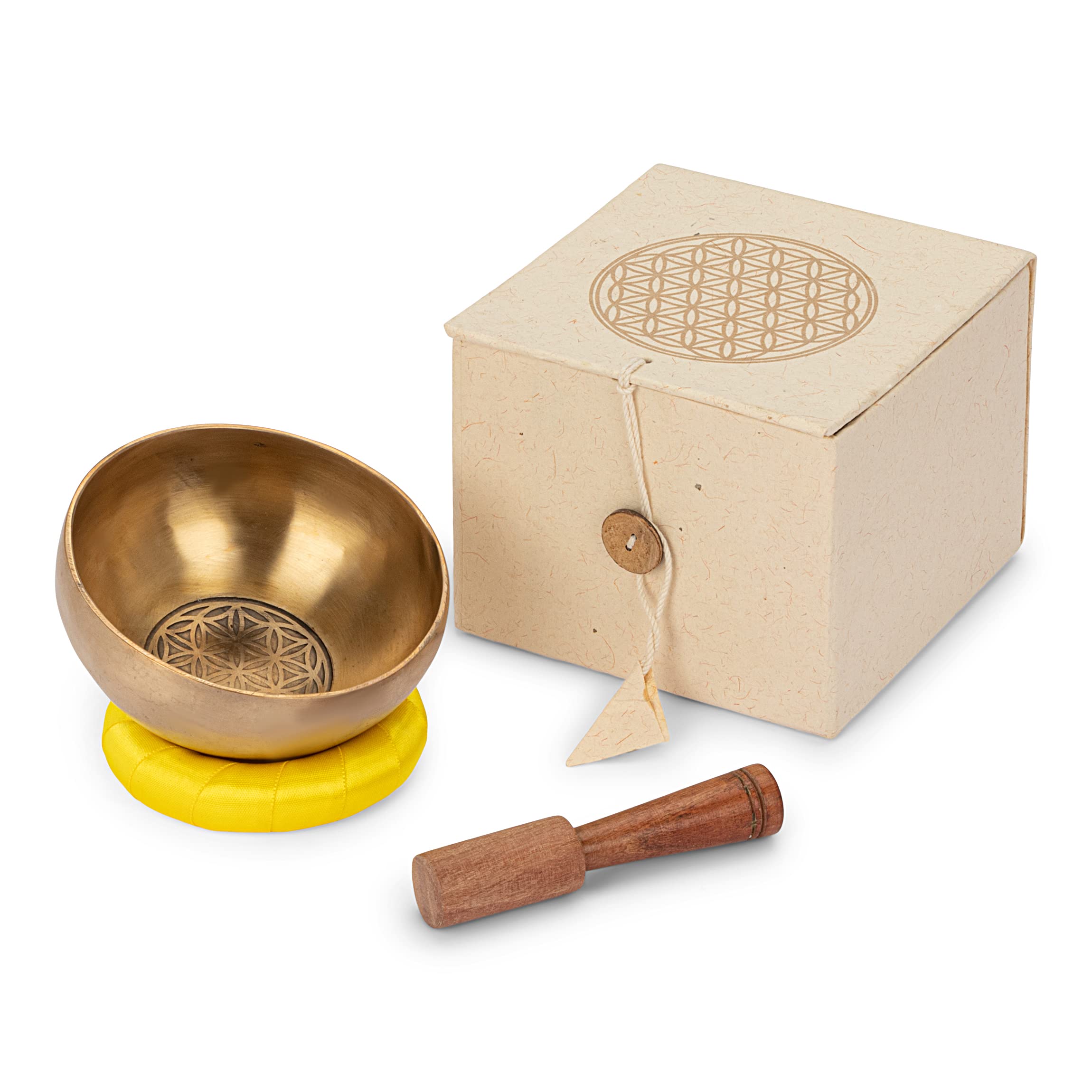 NKlaus Singing Bowl Set 280g with clapper and pad Tibetan Flower of Life Handmade 12986