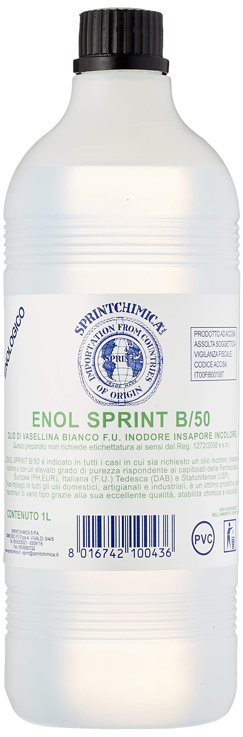Sprintchimica Vaseline oil, odorless, colorless, tasteless. For oenological use.