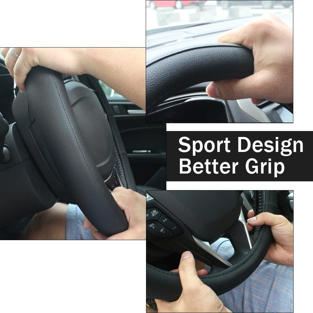 SEG Direct Black Microfiber Leather Auto Car Steering Wheel Cover Universal 15 inch: Automotive