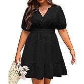 Women's Plus Size Summer Dresses - Casual Hollow Out Eyelet Lace Ruffle Aline Cute Short Dress for Beach Vacation Party