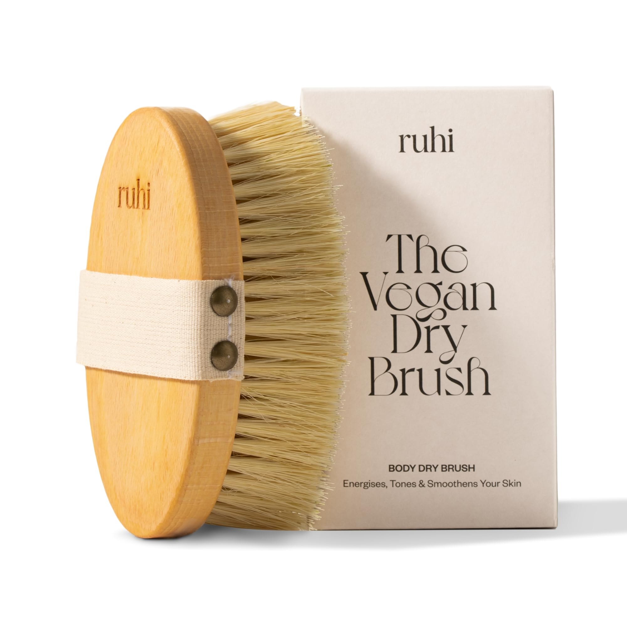Rui® Vegan Body Brush 100% Natural Bristles Sisal Made in DE Plastic for Dry Brushing Massage (Dry Brush) Lymphatic Drainage Against Cellulite Region FSC Certified Beech Wood