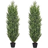 THE BLOOM TIMES Artificial Topiary Cedar Trees Outdoor 4FT Tall 2 Set, Realistic Faux Pine Cypress Shrubs Bushes, UV Resistant Large Fake Evergreen Plants for Front Porch Outside Planter Decor 4 Foot