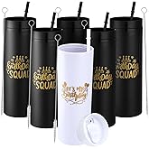 Willinglong 6 Pcs Birthday Party Tumblers 16 oz Birthday Squad Skinny Tumbler with Lid and Straw Double Wall Plastic Tumblers for 20th 30th 40th 50th 60th Birthday Party Favor for Women(Black)