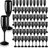Domensi 60 Pcs Champagne Flutes Bulk 6 oz Acrylic Wine Glasses Toasting Goblet Unbreakable Plastic High Stem Champagne Cups for Wedding Birthday Party (Black)