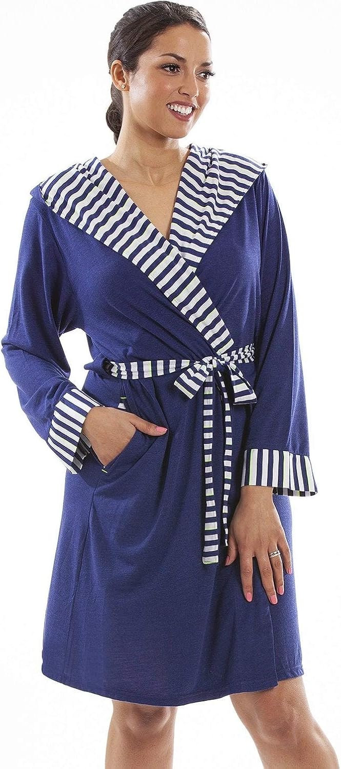 Camille Womens Ladies Lightweight Hooded Summer Dressing Gown Camille