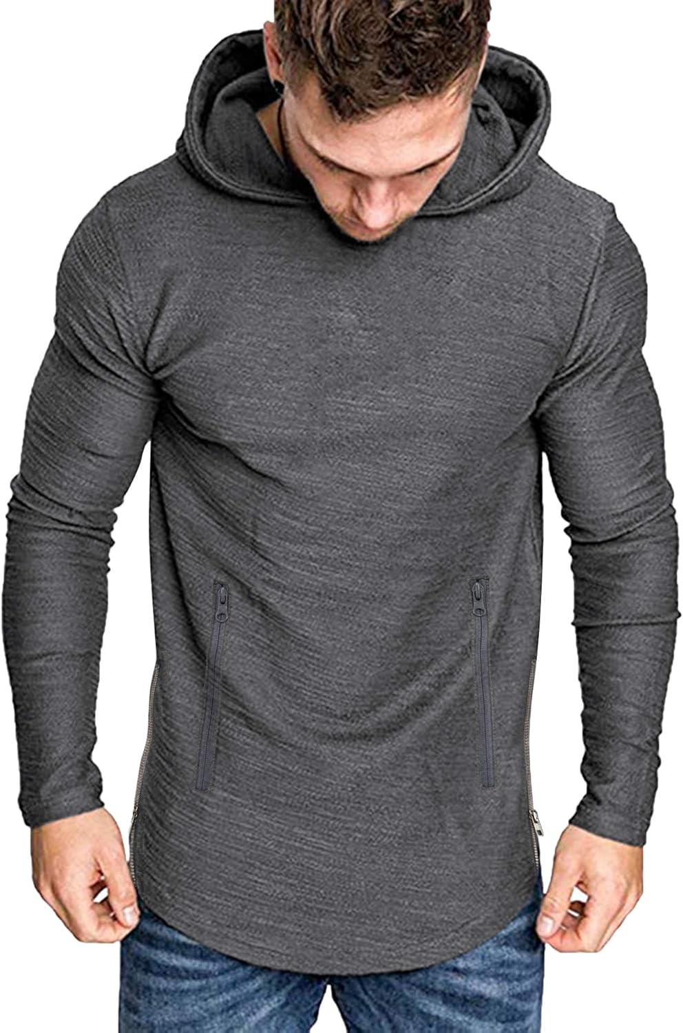 COOFANDY Men's Fashion Workout Hoodie Muscle Fit Cotton Blend Gym Sweatshirts Solid Color Athletic Pullover at  Men’s Clothing store