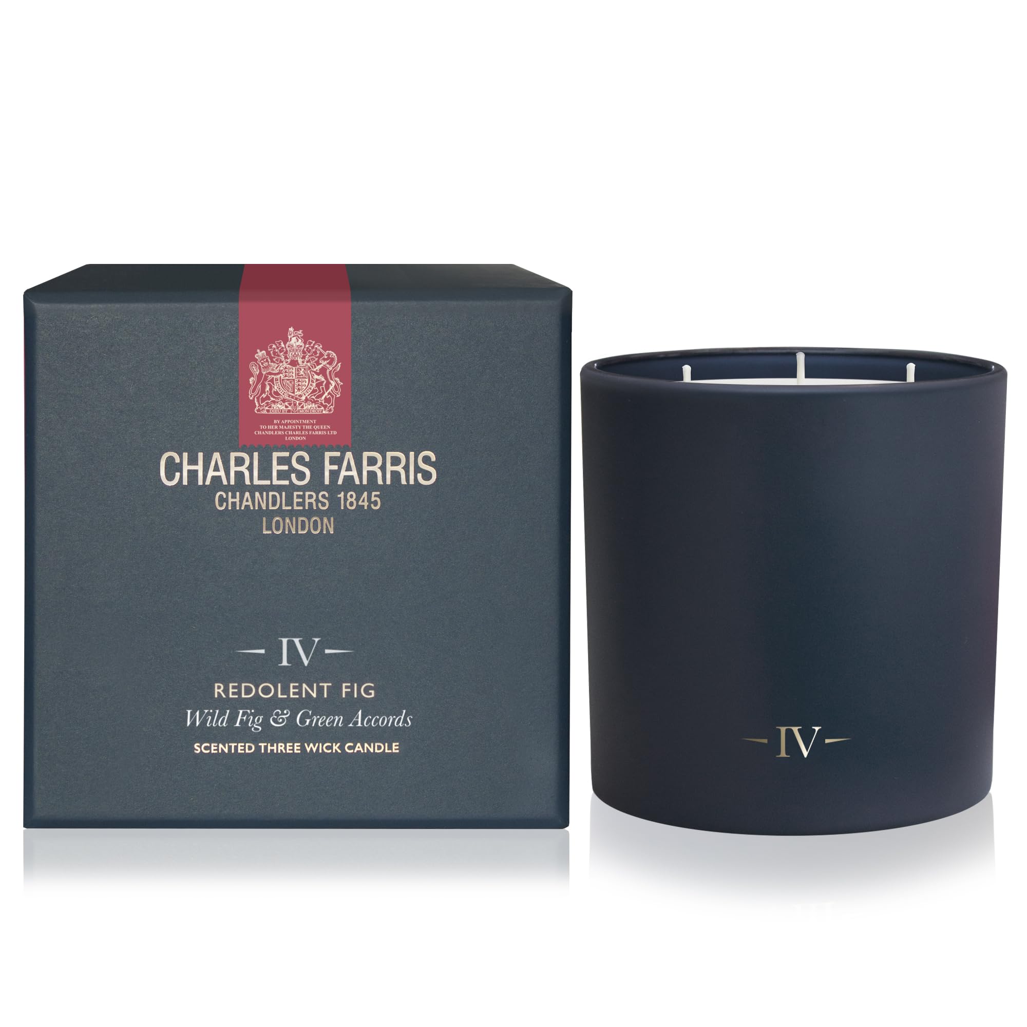Charles Farris Luxury 3-Wick Scented Candle - Hand-Poured in UK - 80+ Hours Burn Time - Wild Fig and Green Accords