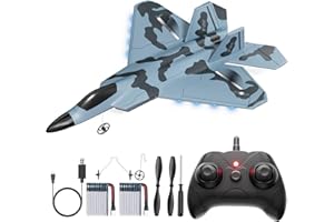 TOIBUS RC Plane, Remote Control Airplane, Drone for Kids and Beginners F-22 Glider Fighter Jet, Ready to Fly 2CH 2.4GHz Flying Toys with LED Lights, 2 Takeoff Modes, Auto Balance, 2 Batteries
