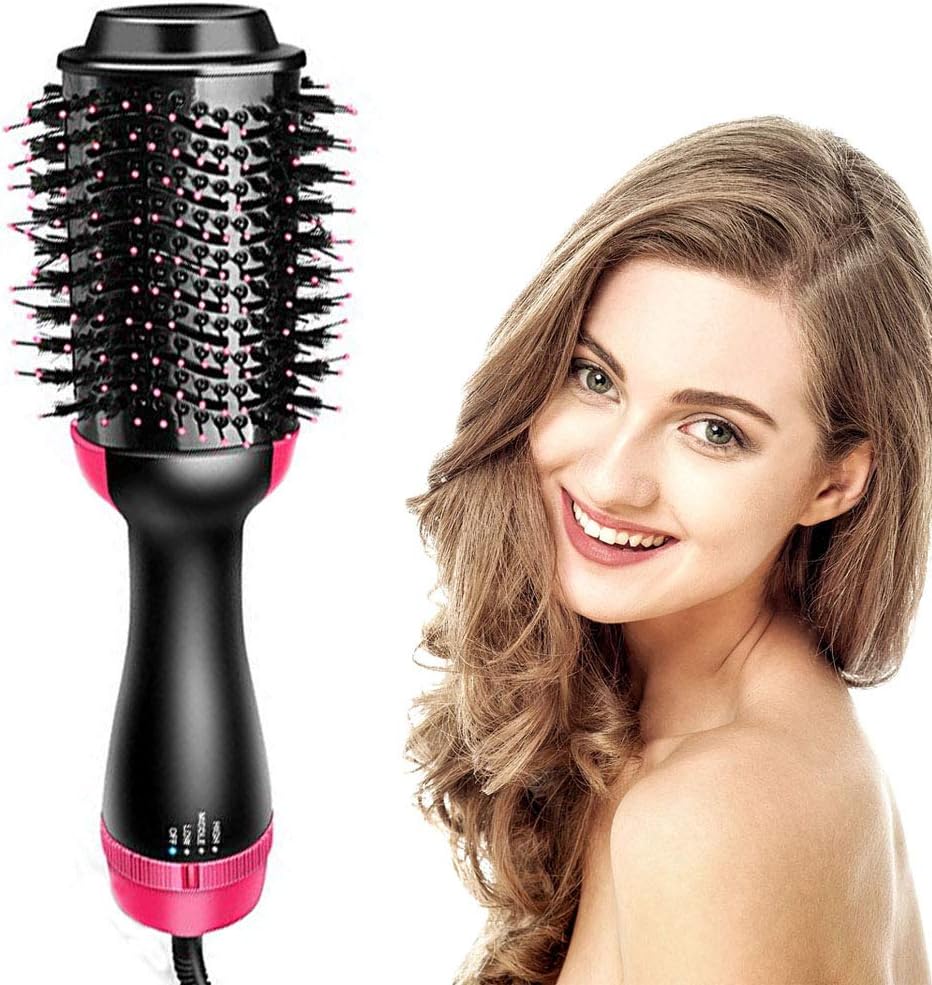 Hair Dryer Brush One Step Hot Air Brush - 4 in 1 Hair Dryer and Volumizer Brush Negative Ionic Salon Hair Straightener and Curler Hot Hair Comb Anti Static Roller Styling Brush
