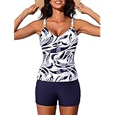 Summer Mae Womens Modest Tankini Swimsuits with Shorts 2025 Tummy Control Bathing Suits with Side Pockets Swimwear