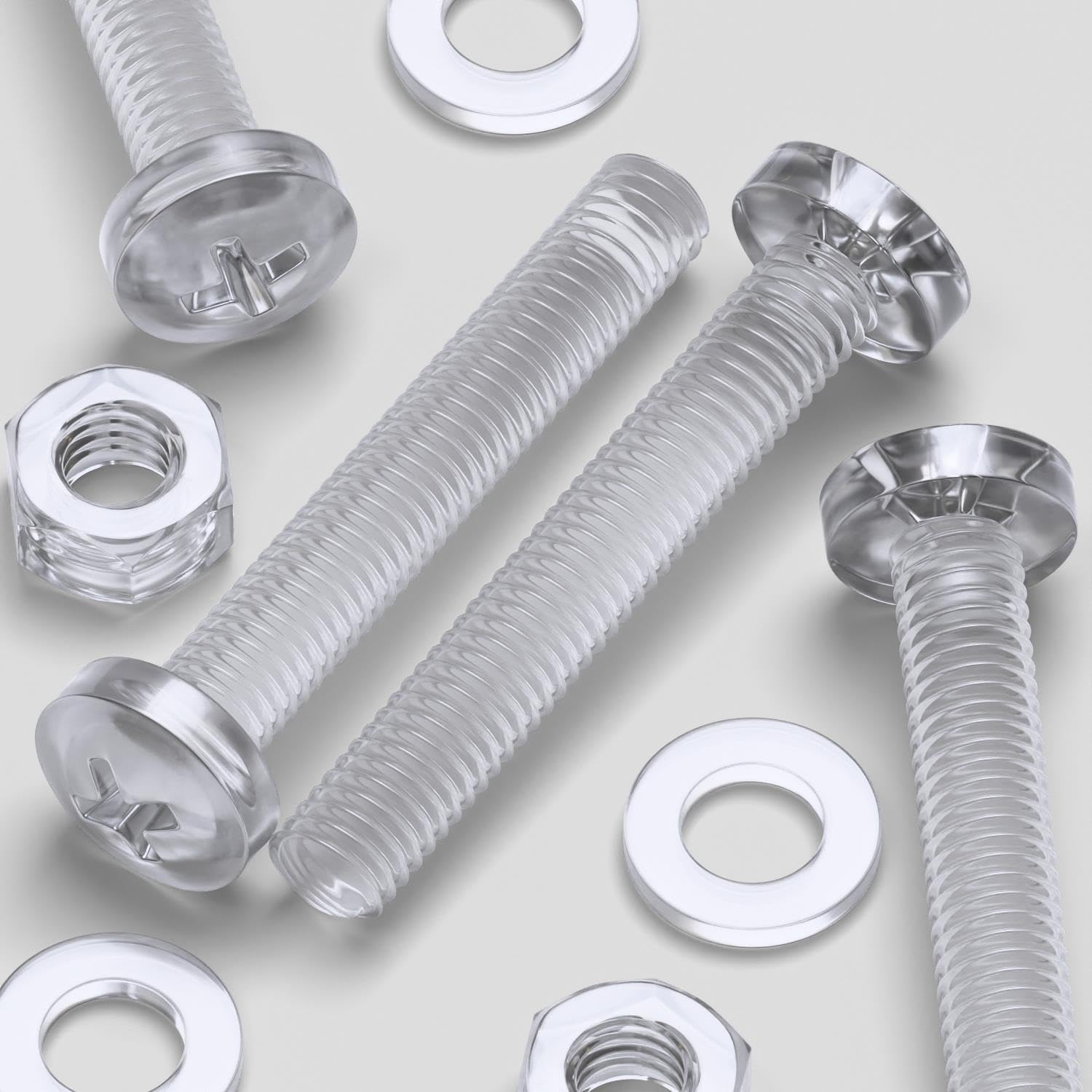 Pack of 60 Transparent Clear Plastic Acrylic M6 x 40mm Pan Head Nuts and Bolts
