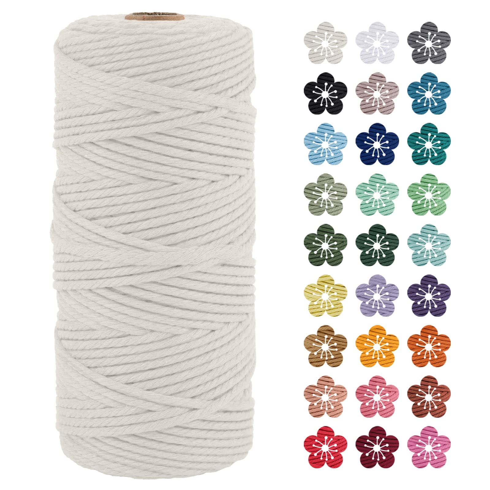LEREATI Macrame Cord 3mm x 100m, Thick Macrame Rope Natural Cotton Rope Craft String, 4 Strand Twisted Cotton Cord Yarn for DIY Plant Hanger, Wall Hanging, Christmas Decoration (Natural)
