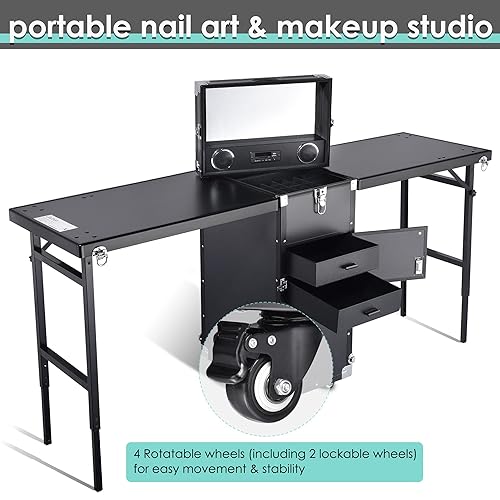 BYOOTIQUE Rolling Manicure Table Tabletops Platform Foldable