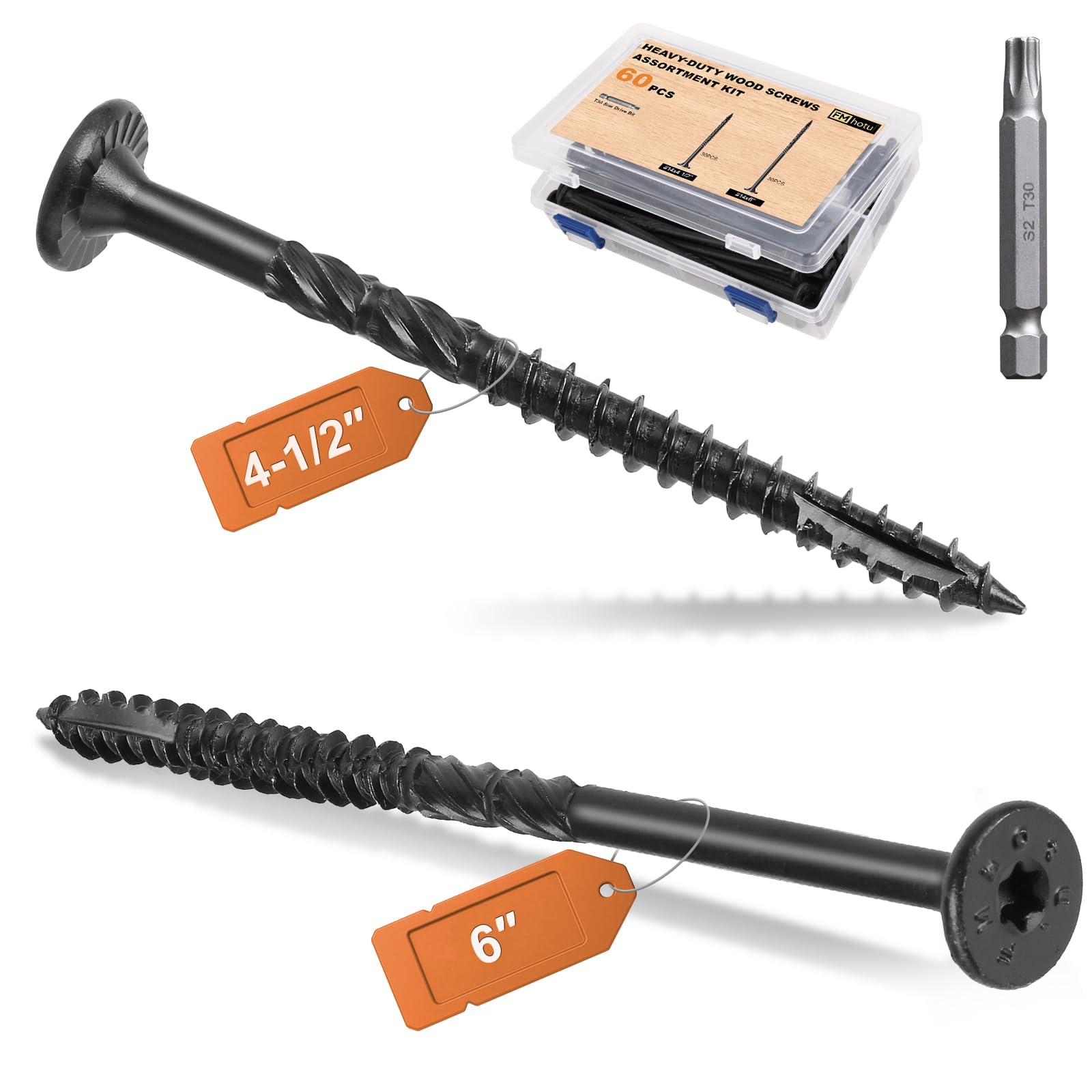 Photo 1 of #14 Heavy-Duty Wood Screws Assortment Kit, 60Pcs Star Drive Decking Wood Screws, Rust Resistant Timber Screws for Log/Landscaping Wood (4-1/2",6")