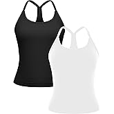MathCat Workout Tank Tops for Women with Built in Bra, Sleeveless Gym Tops Seamless Racerback Athletic Yoga Shirts 2 Pack