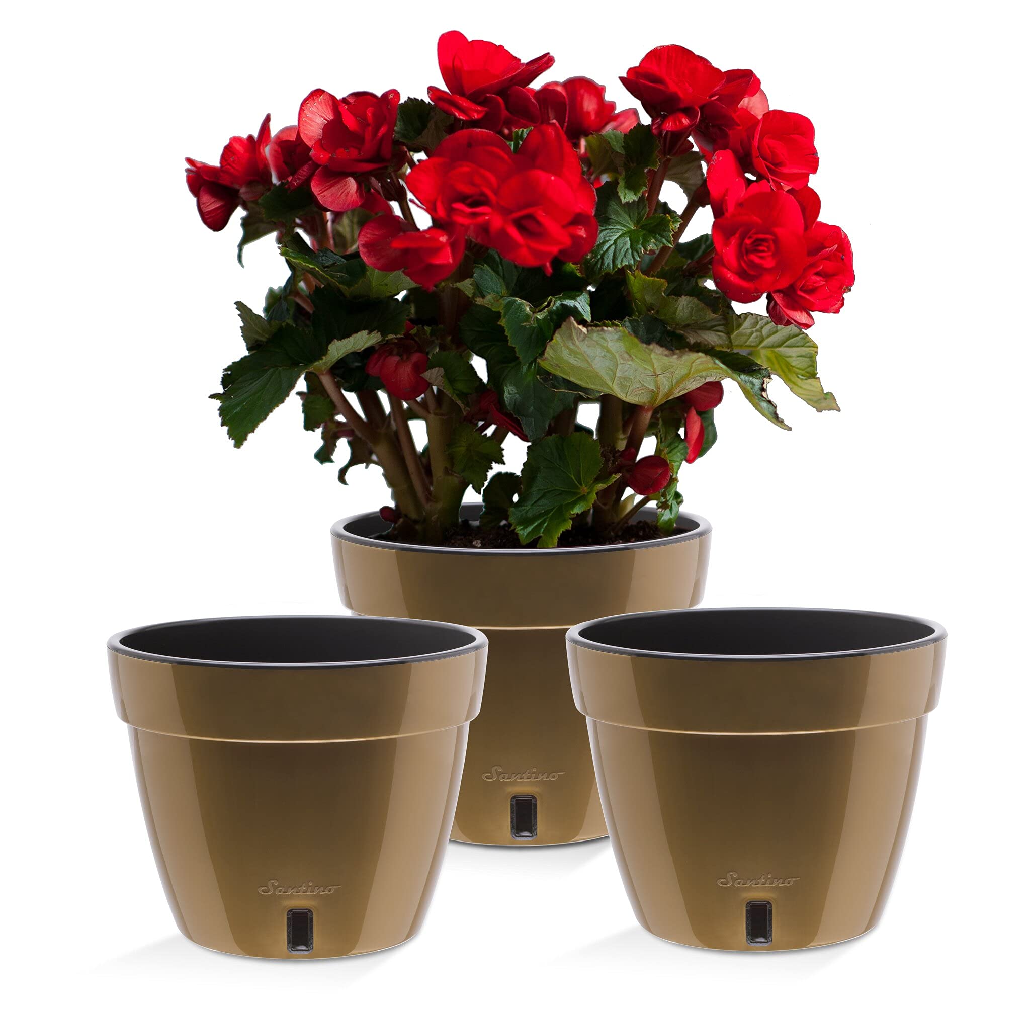 Santino ASTI 7.1 Inch Self Watering Planters (SET OF 3) for Indoor Plants - Modern Flower Pots w/Water Level Indicator for All Plants, African Violets and Dahlias - (Ø 7.1 Inch, 2.5 L, GOLD/BLACK) — image 1