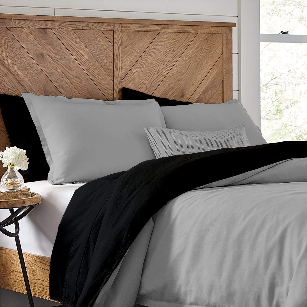 Kotton Culture Duvet Cover Set Soft & Smooth 100% Cotton Quilt Cover 219 X 224 cm with 2 Matching Pillow shams 50 X 75 cm, Reversible BLACK & SILVER KING