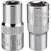 SELMAIDY 2Pcs E-Torx Socket Set, 1/4" Drive E10 External Torx Deep Socket 1" Length CR-V 6 Point Star Female Bit Socket for Auto &amp; Home