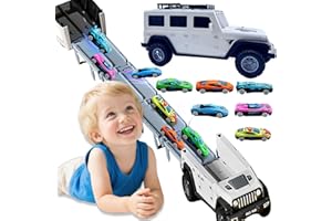 Bearbao Toddler Truck Toys for 3-8 Years Old Boys, Foldable 2 Layer Carrier Truck Transport Car Toys with 6 Metal Race Car wi