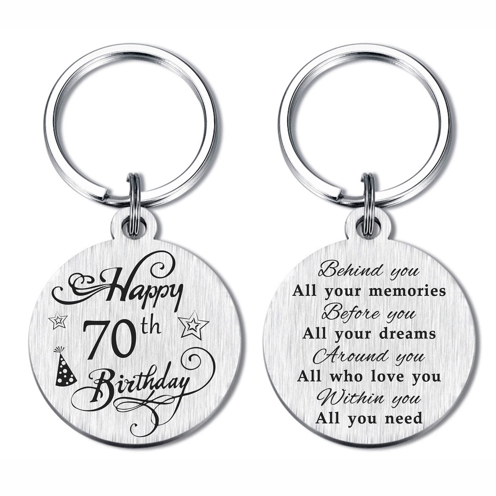 FALOGI 70th Birthday Gifts for Women Men, Happy 70 Year Old Birthday Keychain for Him Her