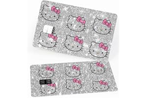 EXOTIXCARD Sticker Ultra Bling Debit - Credit Card Skin Shiny Removable Cover Especially Bright Back Information, Protecting - No Bubble, Slim, Waterproof Card Cover Silver Design Reflective (Pink Cat)
