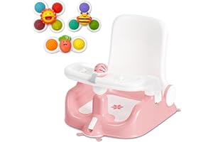 BabyBond Baby Bath Seat with Sitting & Lying 2 Modes, 3-Speed Adjustment, 3 Pcs Bath Toys, Infant Bathtub Chair with Powerful Suction Cups (Pink)