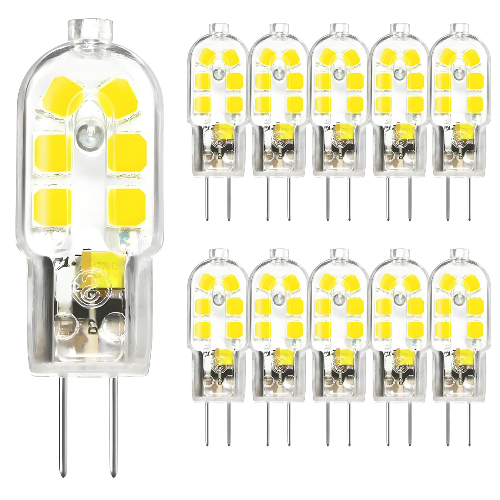 HUAMu G4 LED Light Bulbs Cool White 6000K 200Lumens 2W 12V AC DC Replaces 20W Halogen Lamps，Non-dimmable，G4 bi-pin LED Bulb Replacement for Kit, Outdoor, Indoor - 10 Pack…