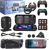 Switch 2 Accessories Bundle, 14-in-1 Kit with Hard Case and Charging Dock | Carrying case, screen protector, charging dock, racing wheels and grips included for travel, racing games and family gaming