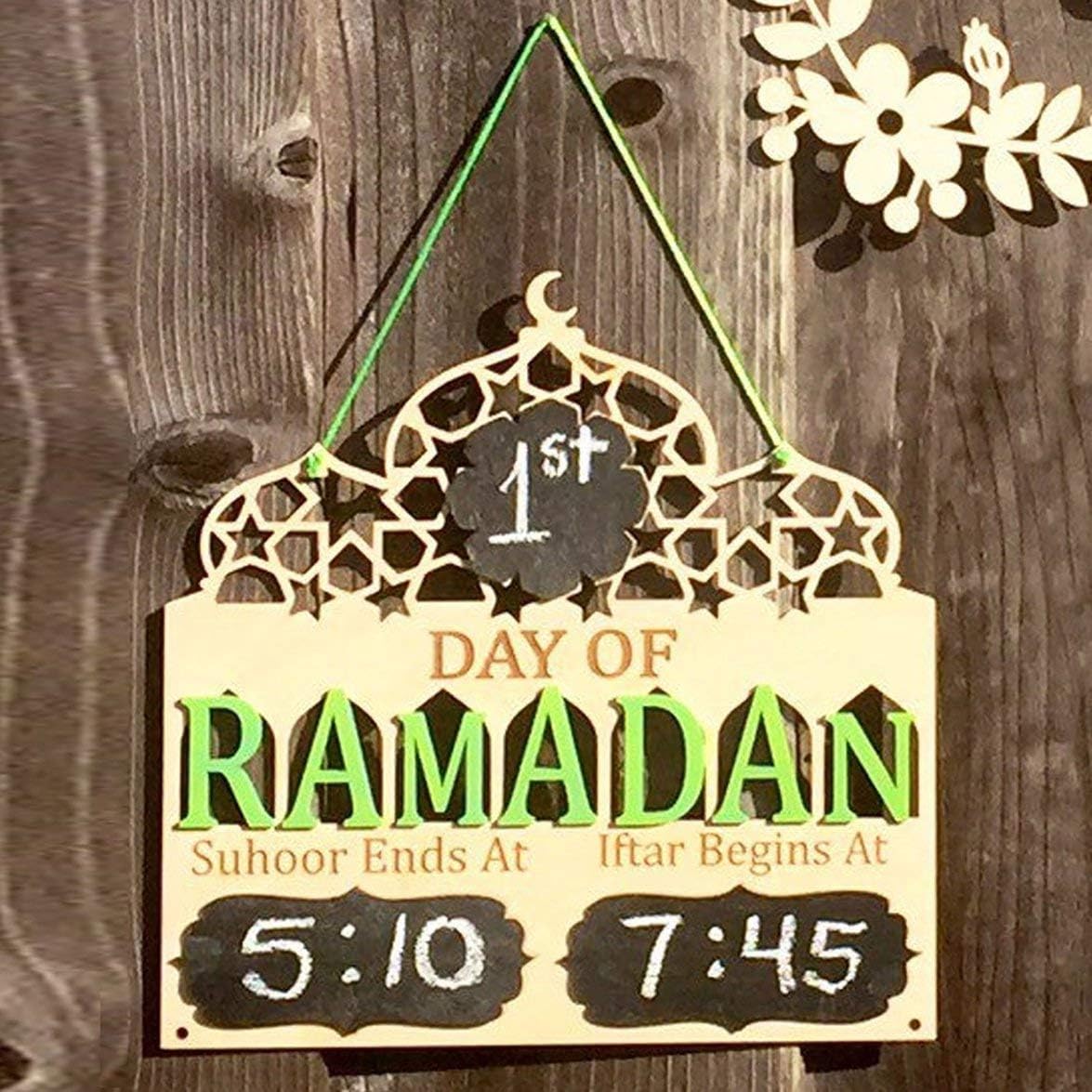 Kongqiabona Wood Muslim Days of Ramadan Plaques with Iftar and Suhoor Time Marking Hanging Board Decorations Ramadan Plaque