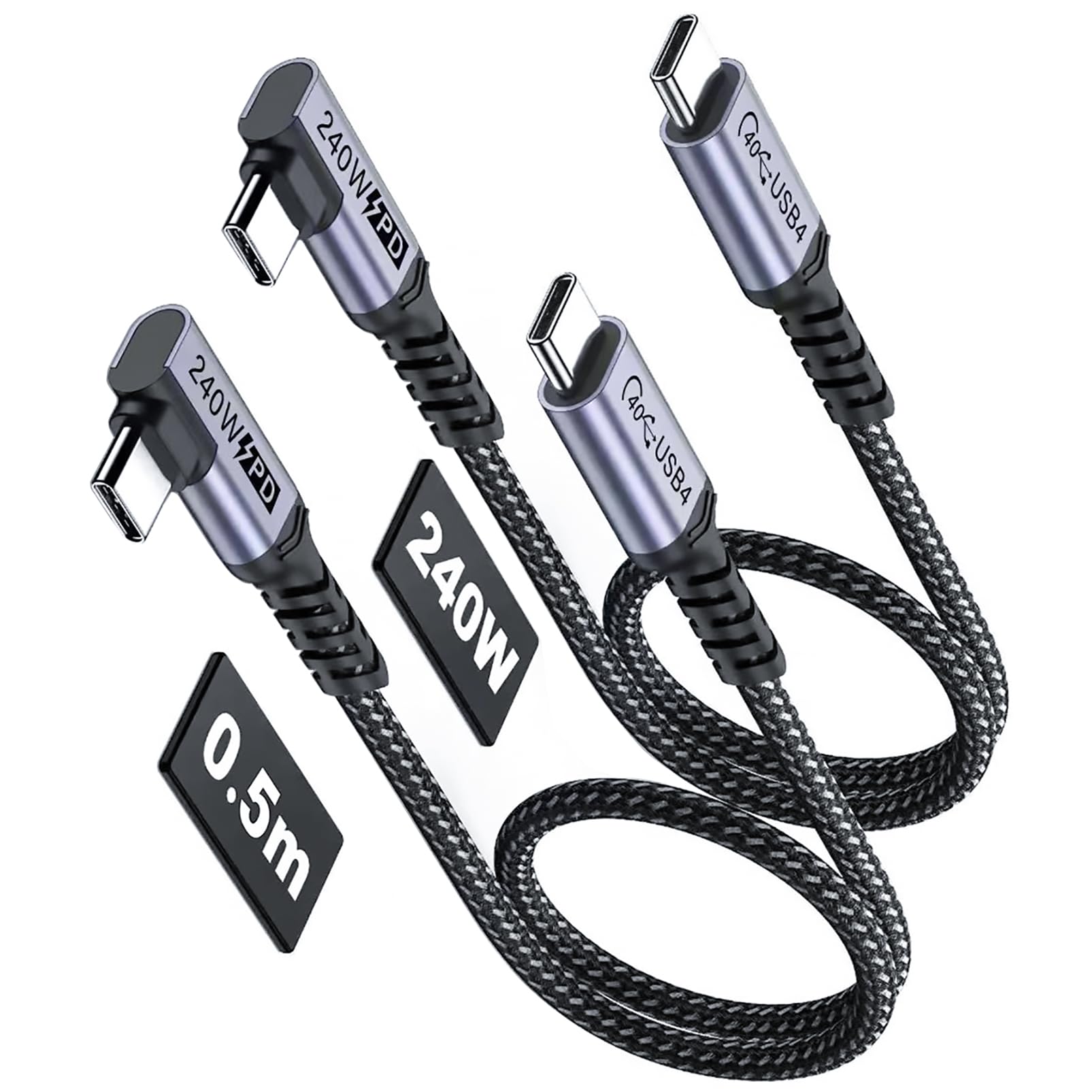 Photo 1 of SUMPK Short USB 4 Cable Right Angle [1.5FT 2 Packs], 240W Fast Charging with High Speed 40Gbps Data Transfer and 8K Video Display Compatible with iPhone 16/16 Plus/16 Pro Max, MacBook, Galaxy S23