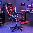 HOFFREE Gaming Chair with LED RGB Lights with Massage and Footrest Ergonomic Computer Chair High Back Video Game Chair with Adjustable Lumbar Support Linkage Armrest Red and Black