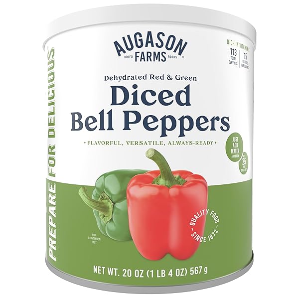 DEHYDRATED DICED BELL PEPPERS EMERGENCY FOOD SUPPLY, 113 SERVINGS, 25 YEAR SHELF LIFE, RED AND GREEN PEPPERS – DEHYDRATED MEALS, SURVIVAL FOOD CAMPING ESSENTIALS CAN