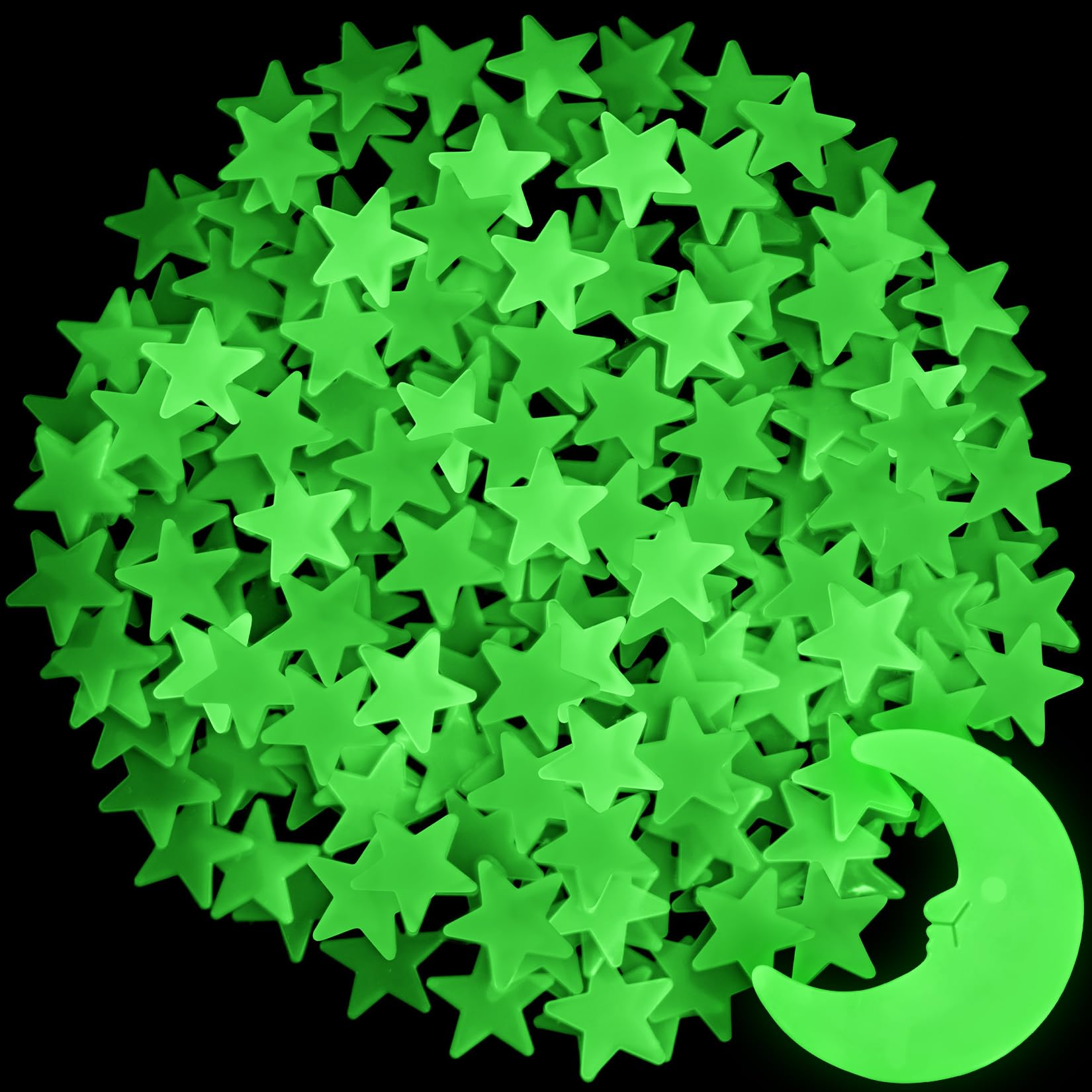 Photo 1 of MAQIHAN 200 Glow in The Dark Stars for Ceiling - Green Glowing Stars and Moon Stickers Estrellas que brillan en la oscuridad para el techo de cuarto Plastic Space Galaxy Decals Bedroom Wall Decoration