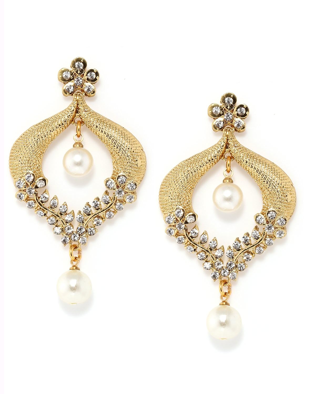 bindhani cz stone chandbali gold-plated dangle & drop earrings for girls