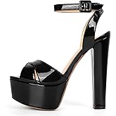 Eldof Women's Platform Sandals Peep Toe Chunky High Heels Ankle Straps Party Dress Casual Shoes 6 Inches