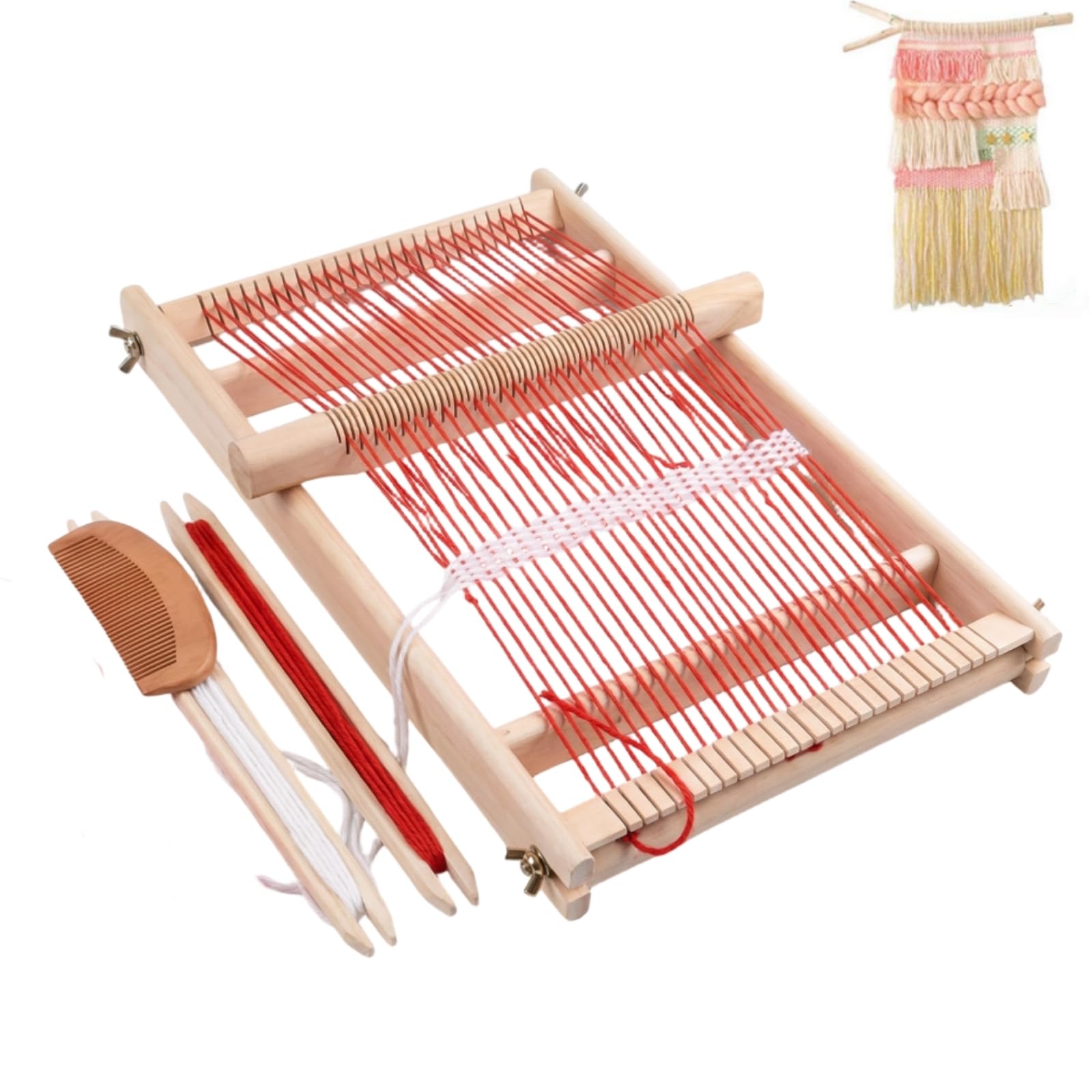 SOONHUA Weaving Loom Kit, Wooden Weaving Machine, DIY Knitter Weaving Frame Machine for Beginners and Children