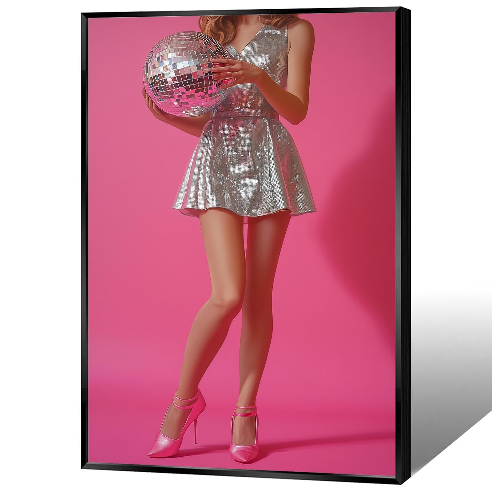 Trendy Disco Ball Canvas Wall Art Funky Pink Preppy