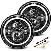 UNI-SHINE Black 2pcs 7 inch Led Headlight Round DOT Approved H6024 Led Headlight DRL Turn Signal Compatible with Jeep Wrangler JK TJ CJ &amp; Miata &amp; Chevy S3 &amp; Hummer H1 H2