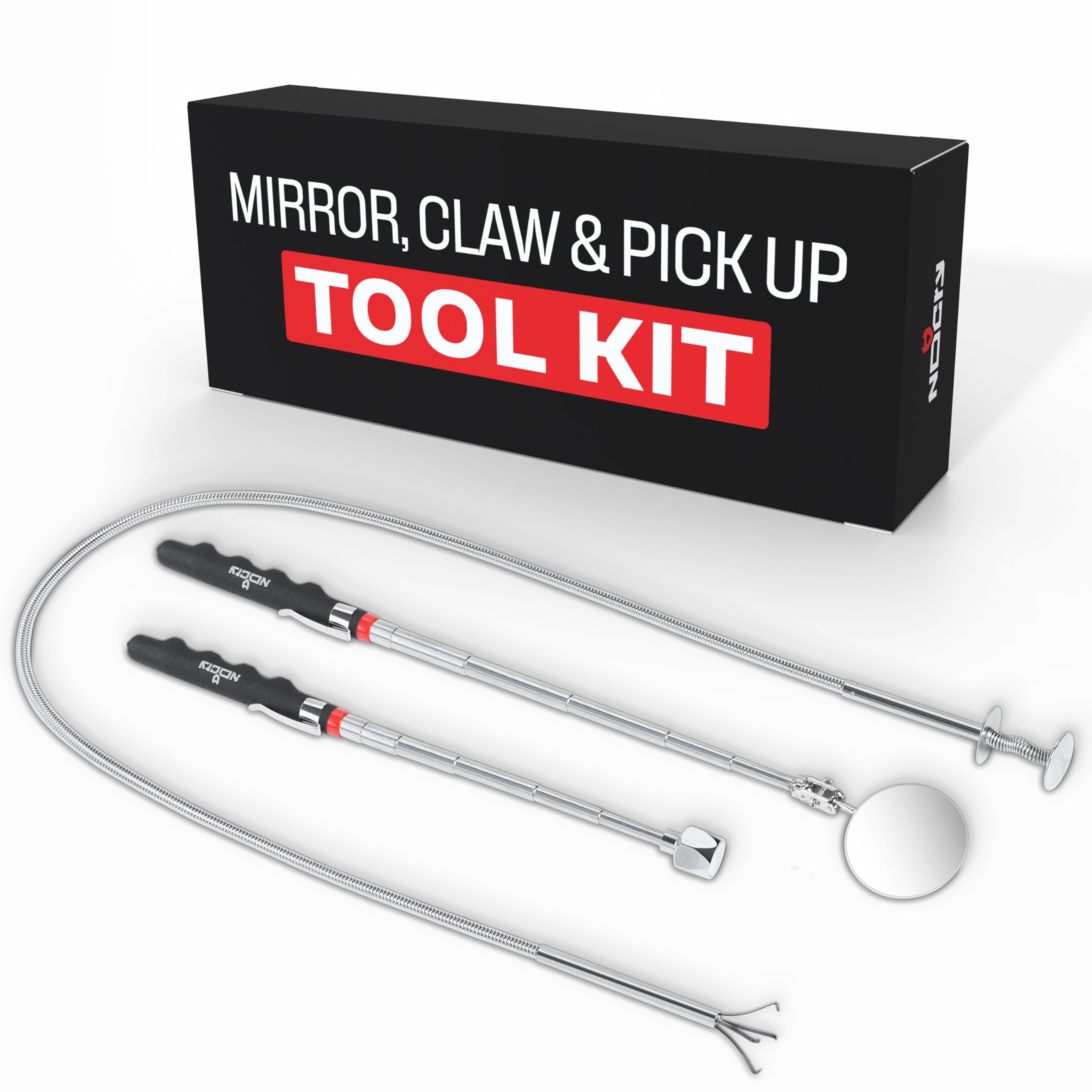 NoCry Pick-up Tool Set - Includes Telescoping Inspection Mirror, Flexible Claw Grabber and Extendable Magnet Pick-up Tool
