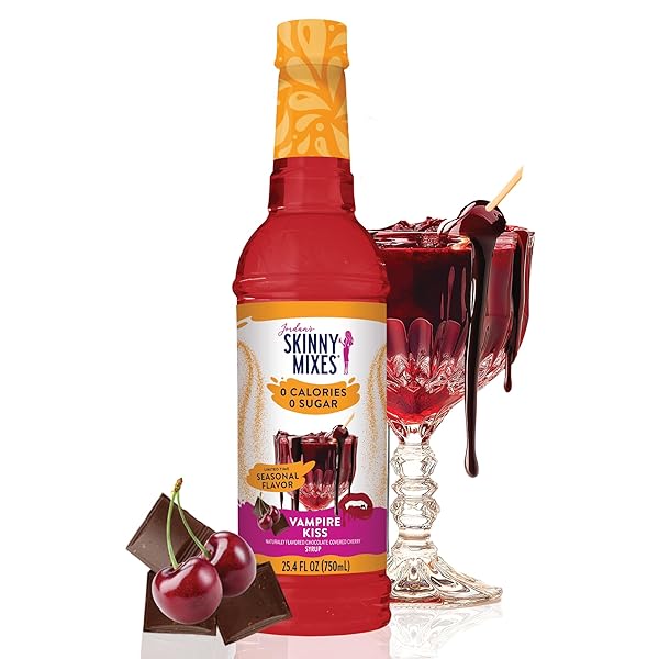 JORDAN’S SKINNY MIXES SUGAR FREE COFFEE SYRUP, HOLIDAY VAMPIRE KISS COFFEE FLAVORING SYRUP, ZERO CALORIE DRINK MIX FOR LATTES, BAKING, PROTEIN SHAKE, DAIRY & GLUTEN FREE, KOSHER, 25.4 FL OZ